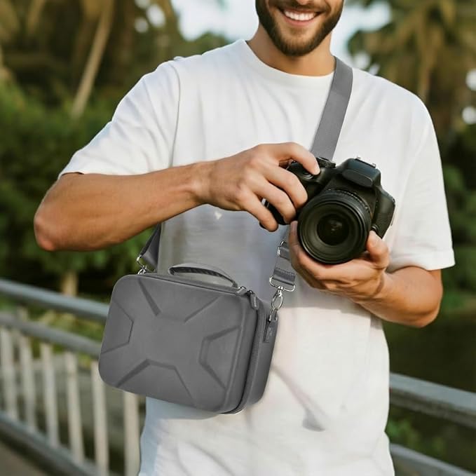 Comecase Hard Camera Case for Canon EOS Rebel T7 R50 R100 R10 R5 R6 R8 Mark II, DSLR Mirrorless Camera Bag with 6 Slots &Adjustable Divider for Lens and Accessories, Travel Storage, Grey