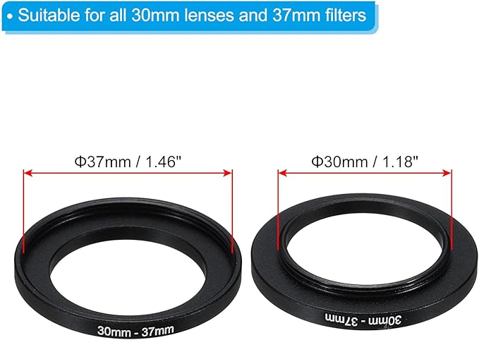PATIKIL 30mm-37mm Metal Step Up Ring with Cleaning Cloth, 2 Pack Camera Lens Filter Adapter Ring Aluminum Filter Adapter Ring for Camera Lenses Hood, Black