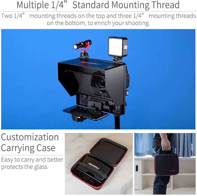 FEELWORLD TP10 10" Portable Foldable Teleprompter for Up to 9" Phone & mini Tablet Prompter Phone DSLR Camera Video Record for Live Stream Interview Speech with Remote Control