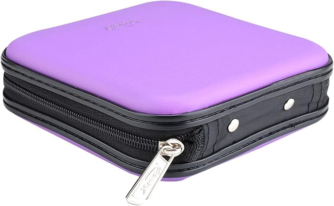 CD DVD Wallet, 32 Capacity Heavy Duty, DVD CD Case Holder for Car,Portable DVD/VCD Storage Disk, Hard Shell Sturdy case, Car CD Disk Holder, Booklet, Blu-ray Wallet (32 Capacity,Purple)