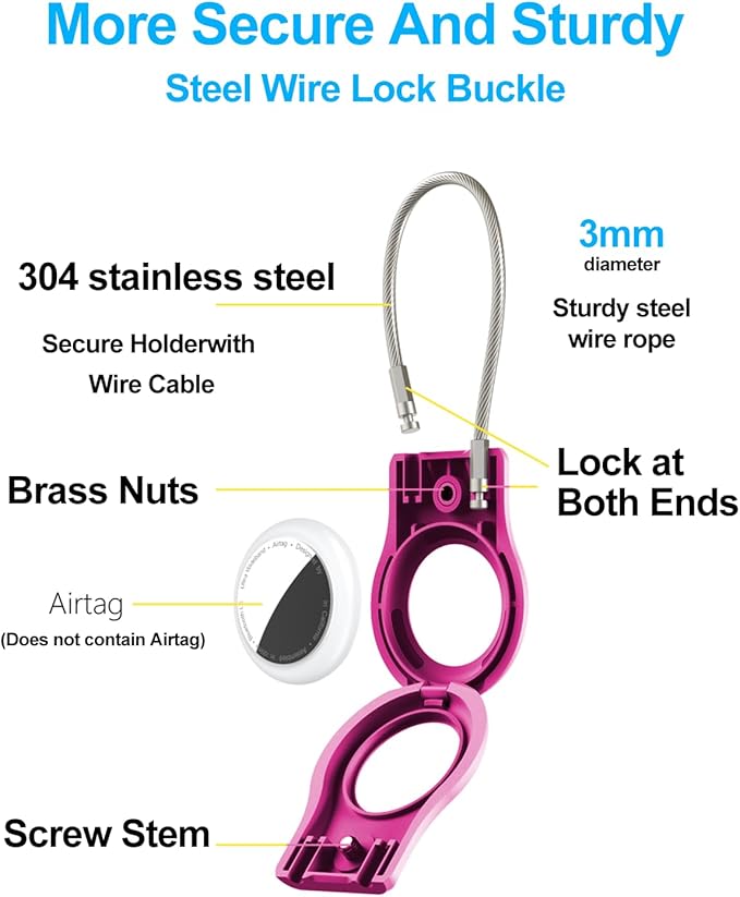 SCALLOP Airtag Keychain Holder 4 Pack, Air Tag Lock Case Holders with Wire Cable, Sturdy Protection Airtag Key Chain, Compatible Apple Airtag for Key Ring,Keys, Luggage