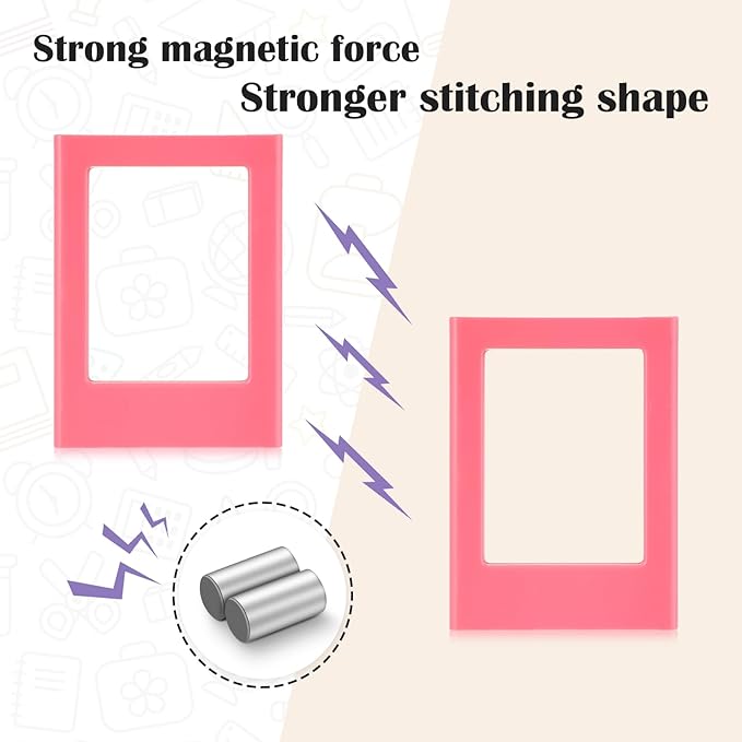 Epakh 20 Packs Magnetic Photo Picture Frame Cute Mini Table Photo Frame Holder 3 Inches Plastic Colorful Picture Display for Fridge Office (Pink)