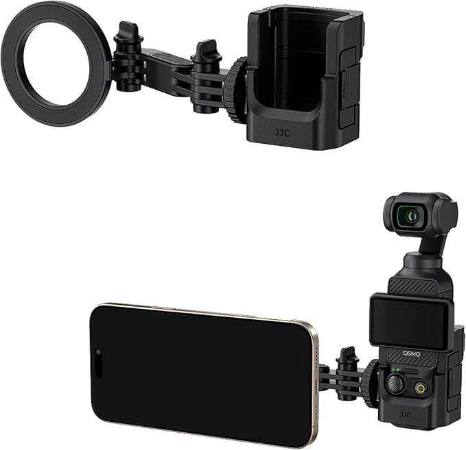 JJC Pocket 3 Magnetic Phone Holder Mount, Expansion Adapter Cage for DJI Osmo Pocket 3 Creator Combo, with Cold Shoe & Magsafe Bracket for iPhone 17 16 15 14, Pocket3 Vlog Accessories on Tripod Stick