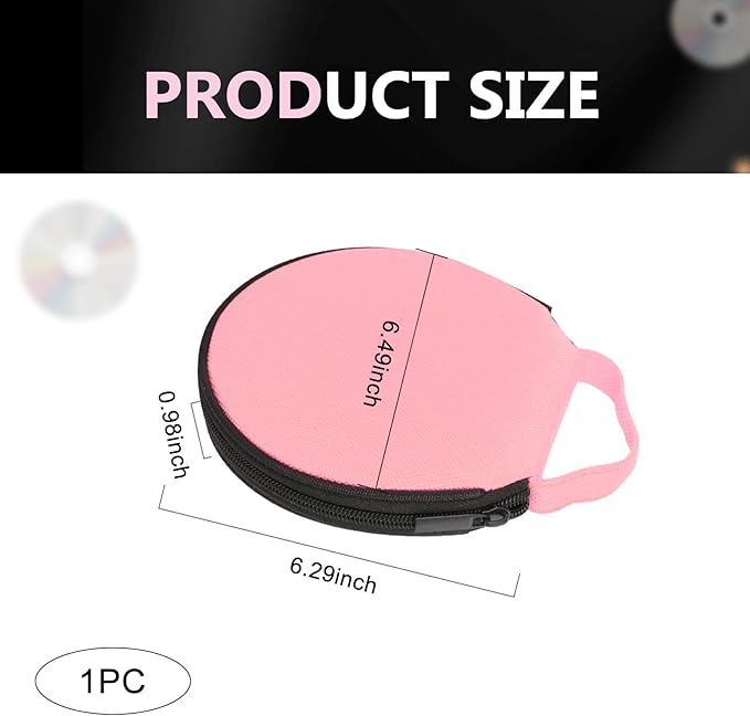 Car CD Case, 20 Capacity Oxford Cloth CD Protective Holder with Transparent Film Divider, Waterproof Portable Round Disc Case with Reinforced Handle, Universal DVD Organizer Wallet (Pink)