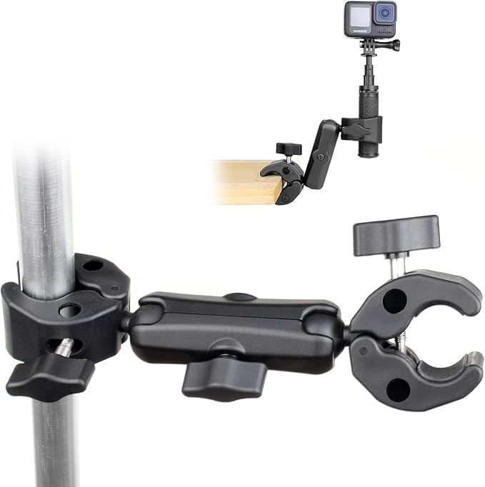 SOONSUN Double Super Clamp Camera Mount, Umbrella Clamp for Chair, Desk, Stroller, Wagons, Tripod, Pole, Light Stand, Cross Bar, Golf Cart, Motorcycle, Boom Stand, with 360° Magic Arm for Photography