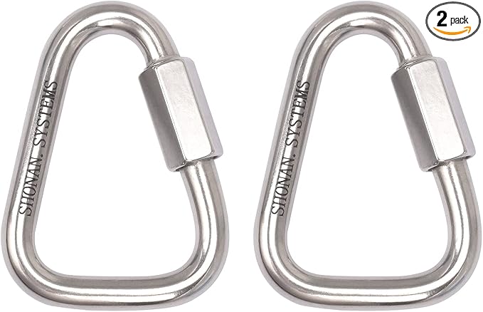 SHONAN 2.9 Inch Delta Quick Link Large Stainless Steel Triangle Quick Links Heavy Duty Triangle Carabiners Marine Grade, 2 Pack, 1535 Lbs Capacity