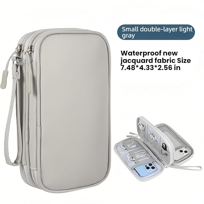 Portable Waterproof Double Layers All-in-One Storage Bag, Travel Cord Organizer，Electronics Accessories Organizer Pouch Bag for Accessories,Charger, USB Cable, Gadget (grey)