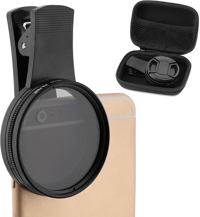 52mm Polari/zed Camera Lens Phone Universal CPL Filter Clip Kit, Portable Phone Polarizing Lens Filter for Cell Phones Camera Assistant Len and Effects Filters(Black)