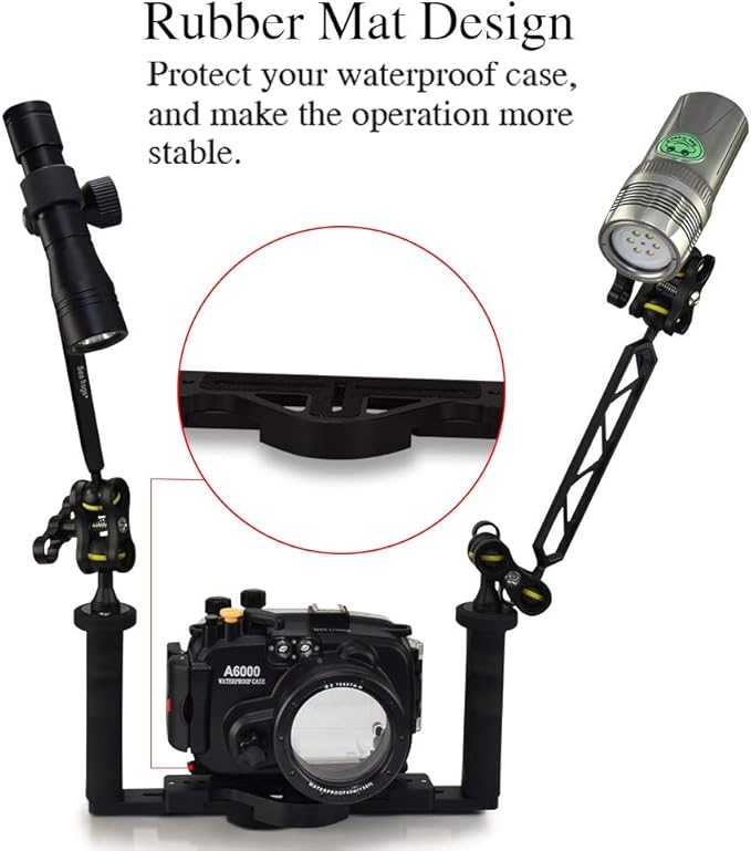 YaelHelens Underwater Camera Tray, Dual Handle Stabilizer Adjustable Width Aluminum Alloy with Ball Clamp Mounts Compatible with Seafrogs Waterproof Camera Housing (YH-TS6)