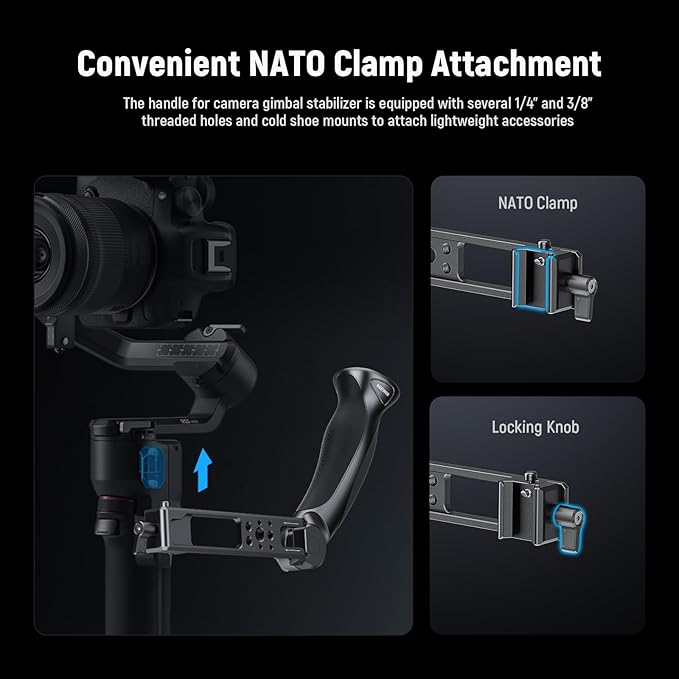NEEWER BASIC Adjustable Gimbal Sling Handle Grip Compatible with DJI Ronin RS4 Mini RS4 RS4 Pro RS3 Mini RS 3 Pro RS 2 RSC 2 Stabilizer, Ergonomic Handgrip Low Angle Shots Accessories Expansion, CA143