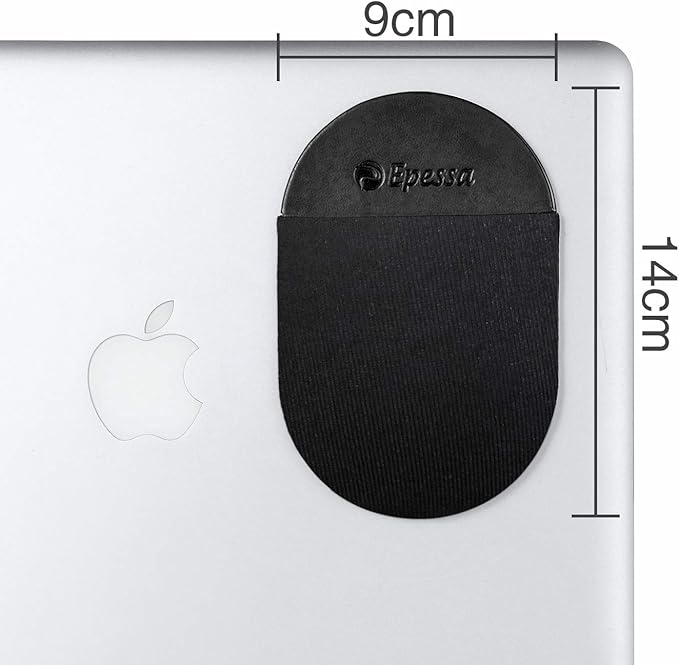 Epessa Universal Stick-On Mouse Pouch, Holder for Wireless Mouse, Sleeve for Laptop, Reusable Adhesive, No Glue Residue, Compatible with iPad or MacBook (Black)