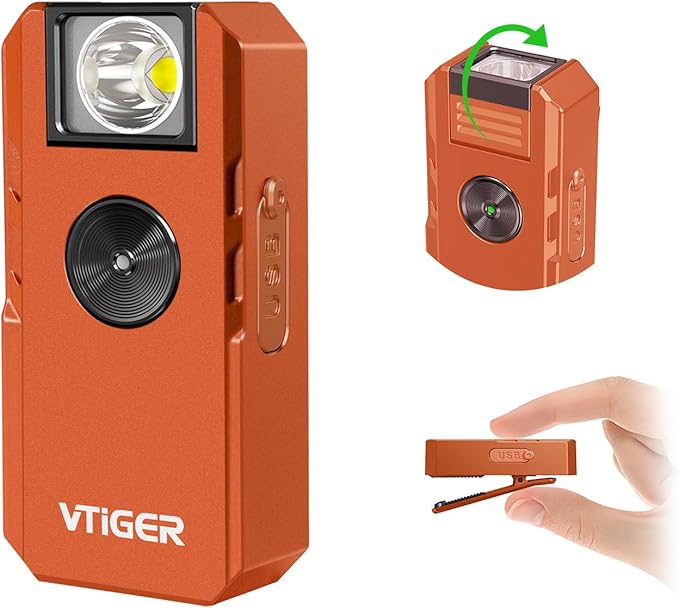 VTIGER C1 Rechargeable EDC Flashlight Clip-on Light, 1300 Lumens Powerful Portable Mini Swivel Clip Light,Multi-Mode,IPX6 Waterproof, Magnetic Small Pocket Lights for Cycling,Working,Emergency,Signal