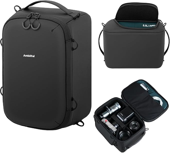 AMBITFUL Water-Resistant Camera Insert Case,with DIY Dividers, Removable Shoulder Strap, Padded Camera Bag,for DSLR SLR Mirrorless, Compatible with Canon Nikon Sony, Black(Om Cube-M)