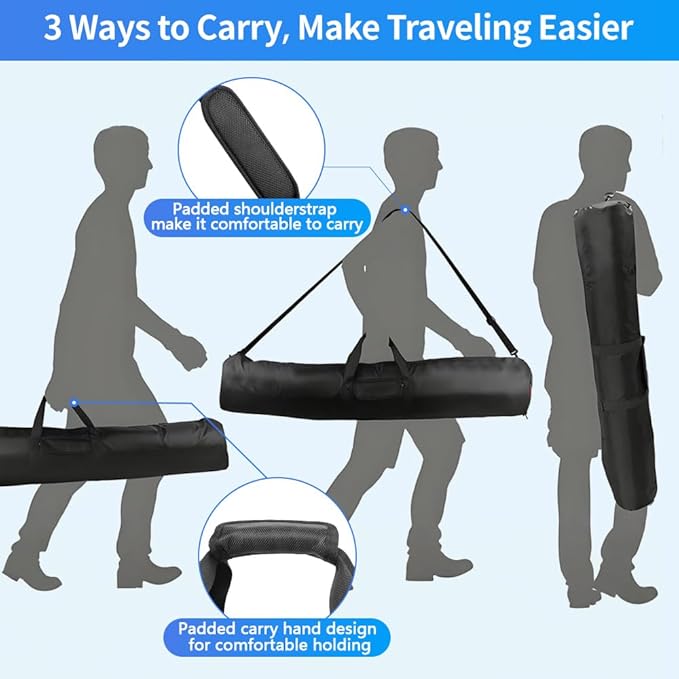 HEMMOTOP 39-inch Tripod Carrying Case, 0.2in Padded Light Stand Bag with Shoulder Strap and Carry Handle, Tripod Bag with 2 Zippered Pockets Fits Tripods with Head up to 39In – Lightweight Version