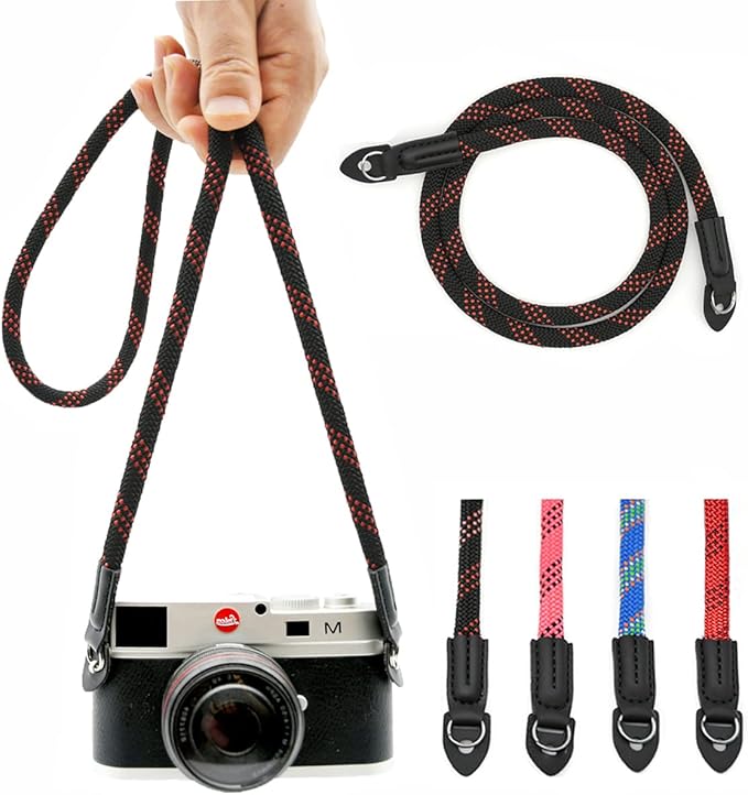 Camera Strap Vintage 100cm Nylon Climbing Rope Camera Neck Shoulder Strap for Micro Single and DSLR Camera (Black/Red)