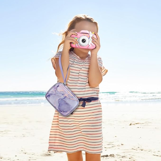 FINTIE Kids Camera Case Compatible with Goopow/Seckton/Dylanto/Mgaolo/Masterbee/CIMELR/Desuccus Kids Digital Camera Toys, Children Carrying Bag, Birthday Festival Gift, Lilac Marble