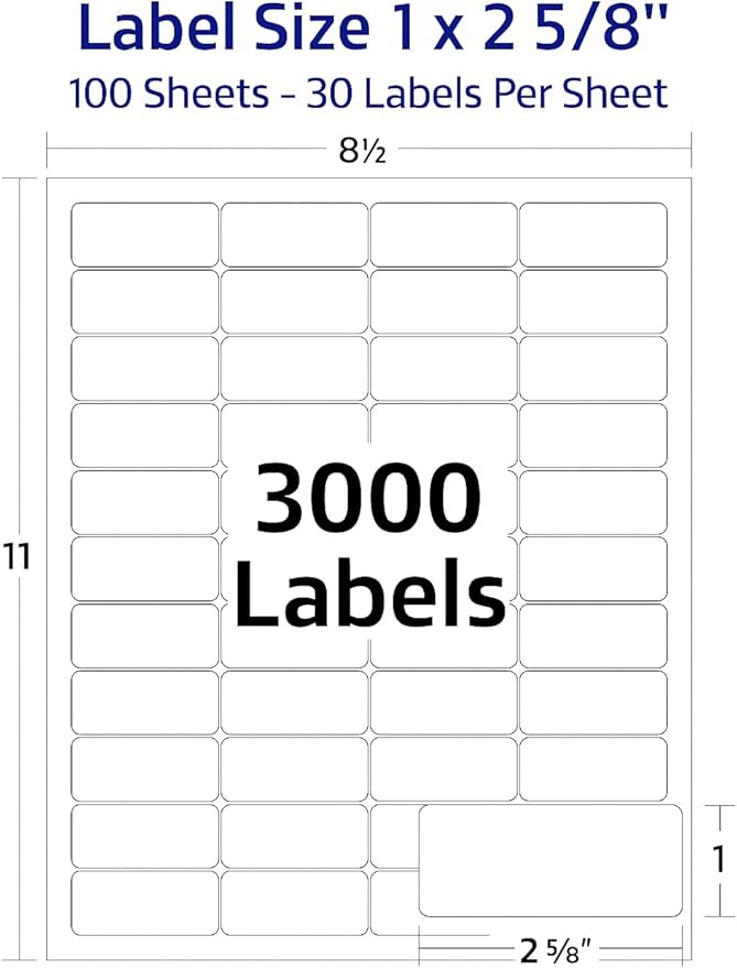 Easy Peeling Printable Address Shipping Labels, 2.625" x 1" | Customizable Sticker | White | 3,000 Blank Mailing and Shipping Labels | Inkjet and Laser Printer Guaranteed | Blank Labels