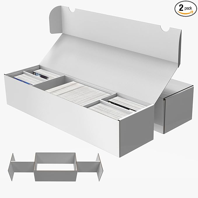 Laminated Trading Card Storage Box, Mtg Storage Card Box with 5-Compartment, Ultra-thin White Cardboard Collector Box for TCG, Sports Cards Storage, 2 Count