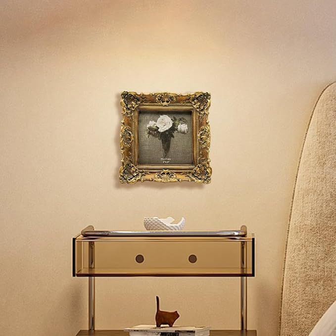 CISOO 4x4 Vintage Small Picture Frame, Antique Ornate Bronze Gold Square Photo Frame, for Table Top and Wall Display, Decorative Floral Design Retro Home Decor, Photo Gallery Art