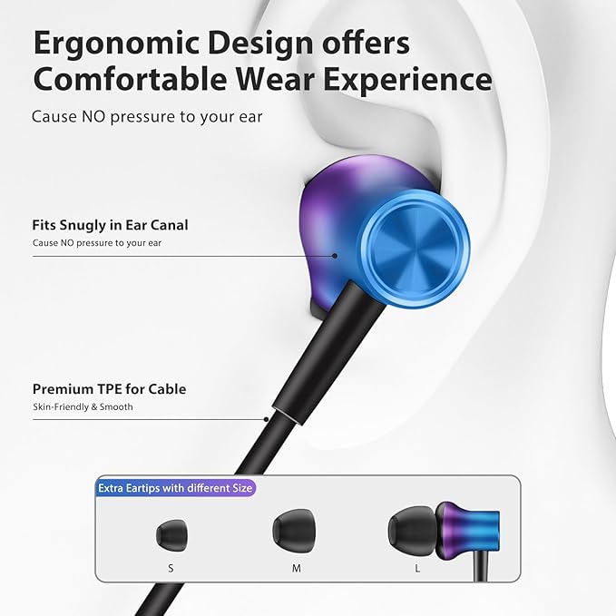 Jiunai USB C Earbuds for Samsung S24, Wired Headphone with USB C Plug in Ear Magnetic Stereo Remote Control Corded Type C Earphones for iPhone 17 16 15 Galaxy S26 S25 S23 for iPad Pro Gradient Purple