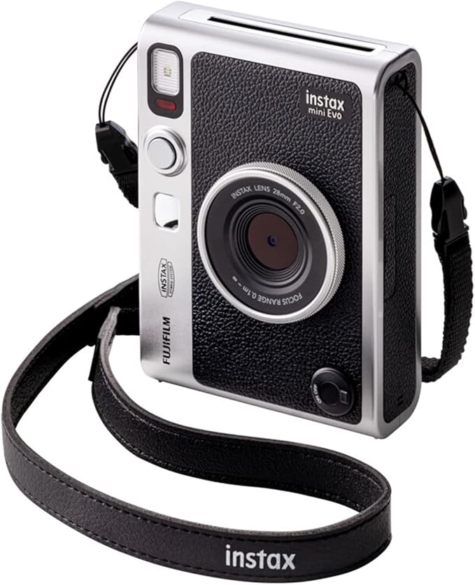 Fujifilm Instax Mini EVO Hybrid Black Instant Camera | Instax Mini Twin Pack Instant Film | 32GB microSD Card with Adapter | Black Camera Case