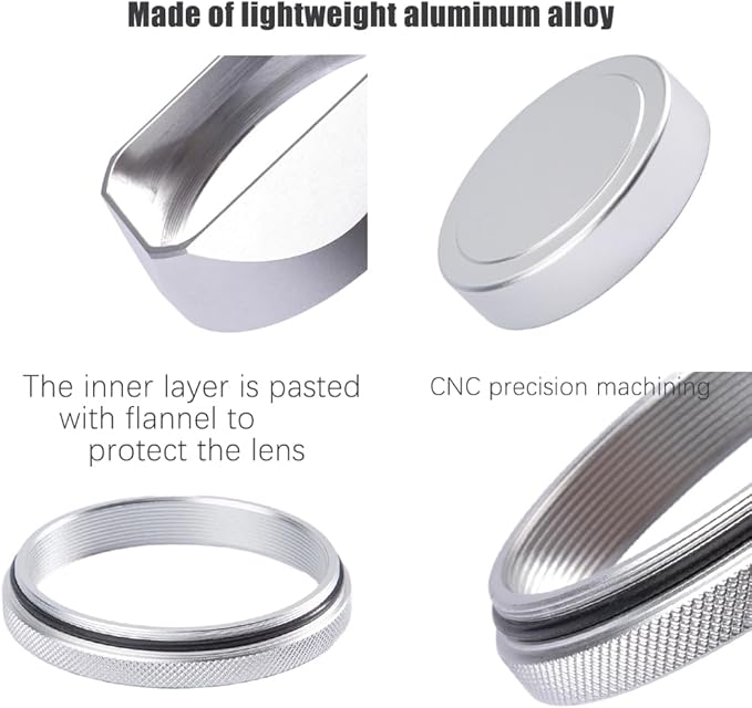 Metal Square Lens Hood (with Cap) with 49mm Adapter Ring for Fujifilm X100V/X100VI Camera Accessories (X100VI-Lens Hood-Silver)