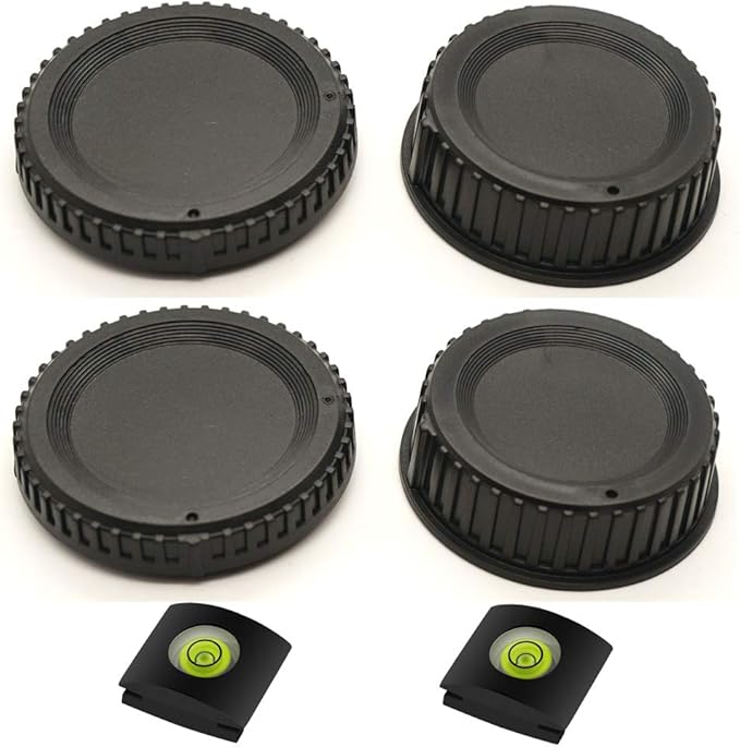 Rear Lens Cap and Front Body Cap for Nikon D850 D7500 D3500 D5600 DSLR with AF,AF-S,AF-P Lenses，Replaces Nikon BF-1B Cap and Fire Rock Hot Shoe Cover with Bubble Spirit Level(2+2+2 Pack)