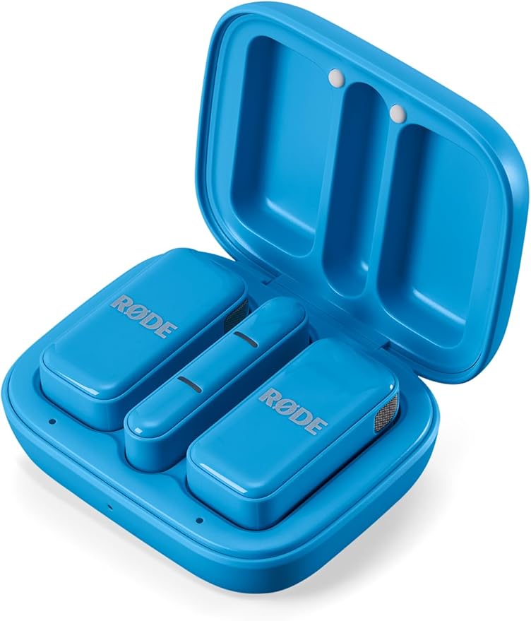 RØDE Wireless Micro - Compact Wireless Microphone, Two Mics with Charge Case for Smartphone Content Creation - USB-C, Blue