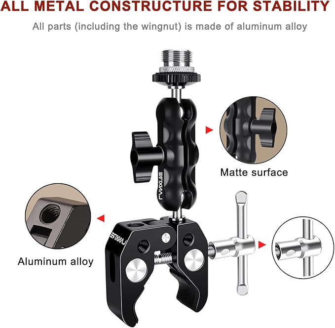 Mic Mount Microphone Clamp with Ball Head Magic Arm - Compatible with Microphones - Max Load 4.4lb/2kg - 1/4" and 3/8" Thread Holes