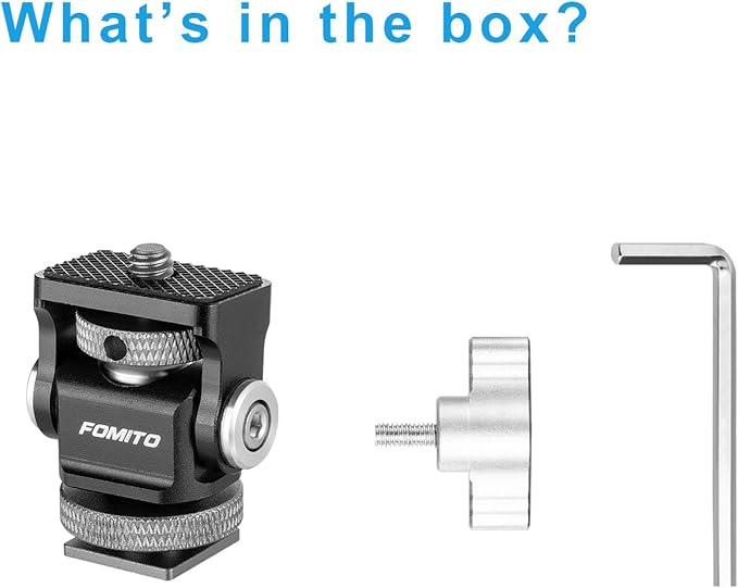 FOMITO Metal Camera Monitor Mount with 1/4" Serew and Cold Shoe, Rotary Adapter 360° Swivel Universal for Flash Speedlite, Field Monitor, LED Video Light, Microphone,etc- Gray Color