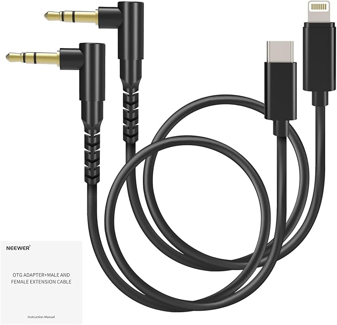 NEEWER 2 Pack Audio Cable Set, Male to Male 3.5mm TRS to USB C + 3.5mm TRS to iOS, Compatible with DJI Mic Rode Wireless GO II Hollyland NEEWER CM28 CM31 Wireless Mic iPhone iPad Android Mac, LM17