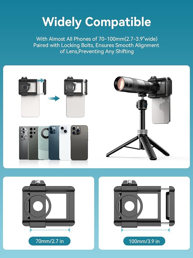 MIAO LAB 30X Telephoto Lens, High Power HD Telephoto Phone Lens with Adjustable Tripod and Universal Phone Clip, Phone Lens Attachment for iPhone 17/16/15/14/13 Series, Android and Most Smartphone