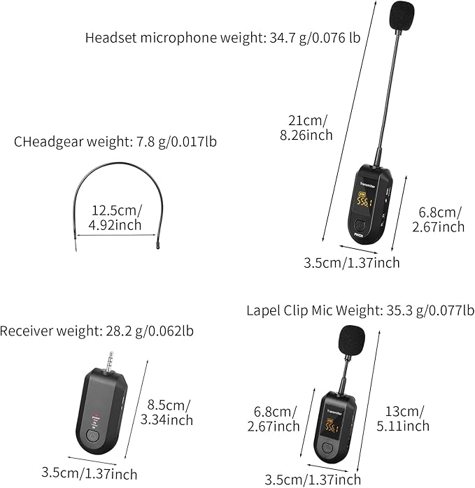 Depusheng 2.4G Wireless Microphone Headset,Lavalier and Handheld Mic 160ft Range,with 1/8''&1/4'' Plug for PA System,Voice Amplifier (lavalier Microphone)