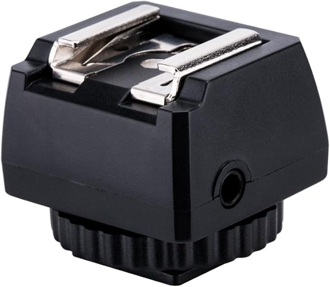 JJC Standard Hot Shoe Adapter with Extra PC sync Connection Port & 3.5mm Mini Phone Connection Port for Connecting Cameras to Additional Off-Camera Flash, Studio Light / Strobes or Other Accessories