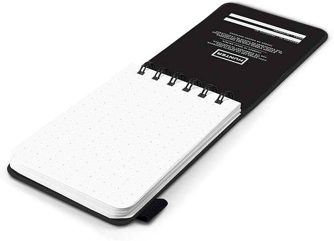 Hunter - All Weather Field Book, 5.75” X 3.6” 128 Pg Outdoor Notebook With Elastic Band to Protect Notes, Pocket Journal With Dot Grid Stone Paper for Surveying, Water & Tear Resistant, Black