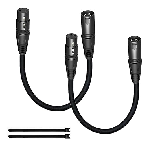 Short XLR Cables 1.6FT 2 Pack,XLR Male to Female Balanced Microphone Cord 3 pin, OFC Shielded 1 Foot Mic Cable