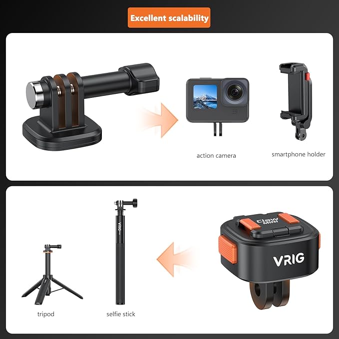 VRIG Claw Mini Magnetic Tripod Mount Accessories, Basic Set Quick Release Adapter Compatible with Sports Camera Hero 13/12/11/10/9, Insta360, AKASO, DJI and More