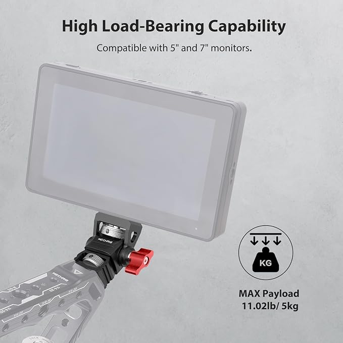 Camera Monitor Mount with 1/4″ Screw, Aluminum Field Monitor Mount for Video Light Microphone Cage, Monitor Holder 360° Swivel & 180° Tilt Damping 11lb Load Capacity (63145)