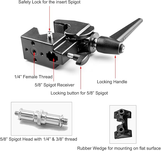 PHOCUS Super Clamp with 6" Exntension Arm for Photography Studio Video Camera Lighting