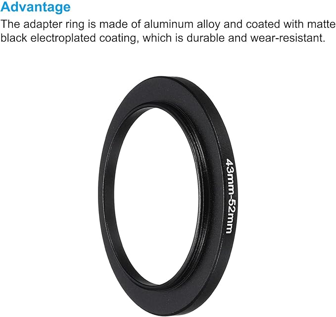 PATIKIL 43mm-52mm Metal Step Up Ring with Cleaning Cloth, 2 Pack Camera Lens Filter Adapter Ring Aluminum Filter Adapter Ring for Camera Lenses Hood, Black