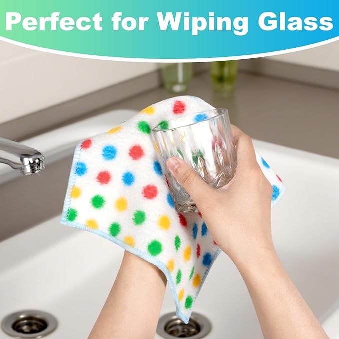 Microfiber Cleaning Cloth,12 Pack Cleaning Rags, Cleaning Towels with Polka dots, Absorbent, Streak Free, Non-Abrasive, Reusable and Washable, 10"X10"