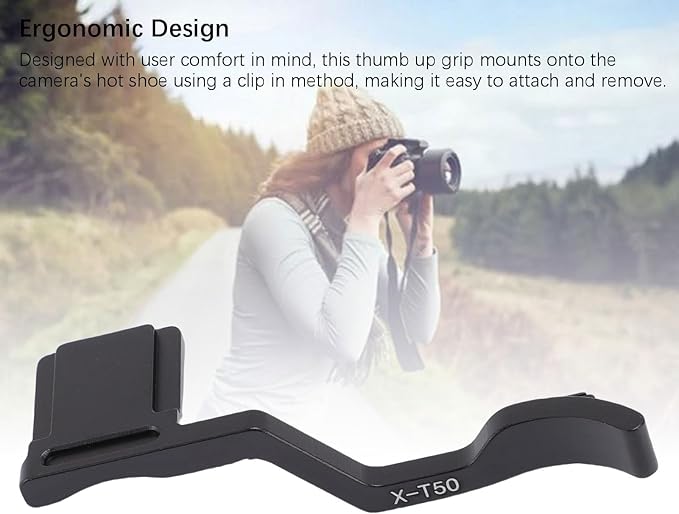 Yunir X T50 Thumb Up Grip for Fuji X T50 Camera Only,Aluminum Alloy Metal Thumb Grip with Hot Shoe Cover Protector Thumb Rest Support Holder,Not Affect The Use of XT50 Camera Buttons (Black)