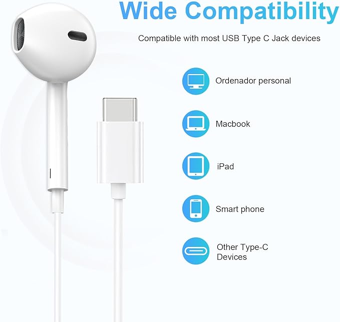 USB C Headphones 4 Pack，USB Type C Earbuds HiFi Stereo USB C Wired Earphones with Microphone Volume Control Compatible with Samsung Galaxy S23 S22 S21 Google Pixel 6 5 4XL/iPad Pro