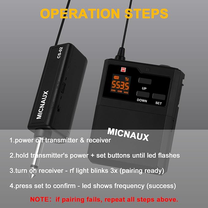 Wireless Lapel Microphone System with Headset & Lavalier Mics, Dual Bodypack Transmitters, Mini Rechargeable Receiver, 48 Channels in 500MHz UHF Band, 260ft Range for Wedding Speech Church