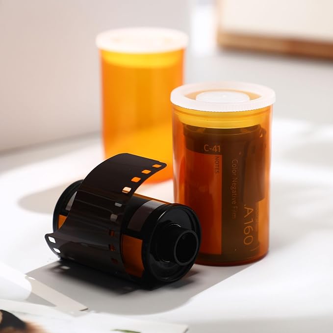 JOVITEC 30 Pack Plastic Film Canister Holder 35 mm Empty Camera Reel Containers Pill Medicine Bottles with Lids for Small Accessories, Prescription Medication, Vitamins, Coins, Art Beads(Yellow)