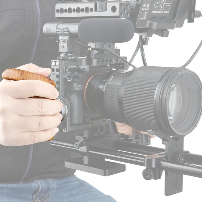 NICEYRIG Wooden Handle Grip with Rosette Mount (Right Side) Applicable for Nikon Panasonic Canon Camera Cage Rig, Shoulder Mount Support Rig