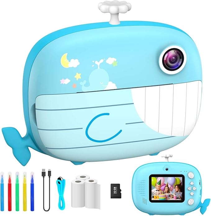 Kids Camera Instant Print 12MP Instant Camera Ink Free Printing Camera for Boys Grils Aged 3-10 Selfie Camera for Kids 3-12 Year Old Boys Girls Gifts Blue