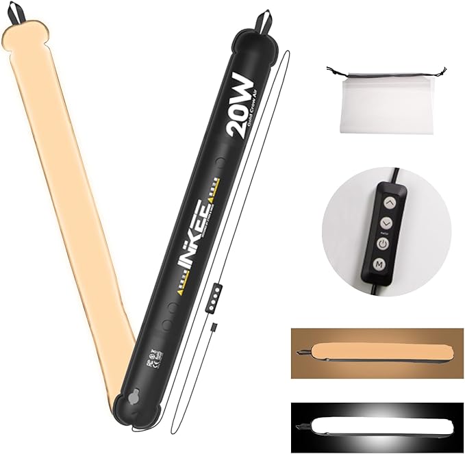 INKEE 20W Handheld LED Tube Light 35.5''/90cm, Bi-Color TPU Inflatable Video Light,2700K-6500K CRI95+, Photography Light Easy to Power with Type-C,for Studio Photography Video Recording, GC20