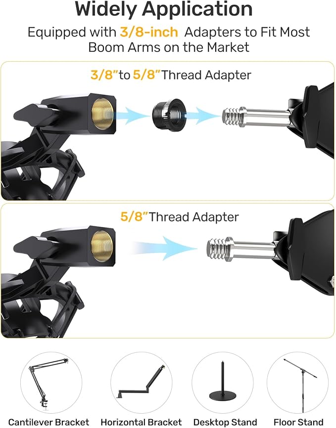 Custom AT2020 Microphone Shock Mount with Pop Filter, Anti-Vibration Suspension Shock Mount Mic Holder Clip Compatible with Audio Technica AT2020 AT2035 AT2020USB ATR2050 AT3035 AT3060 Mic