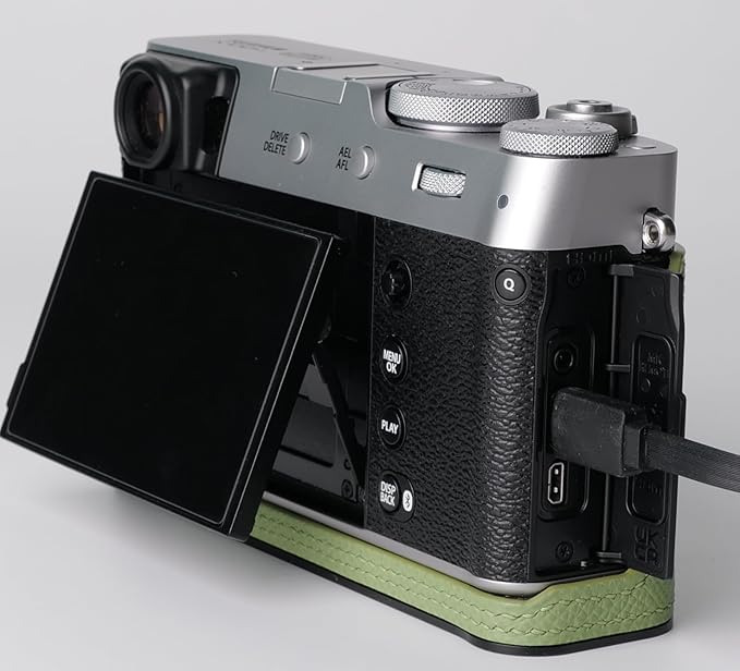 Genuine Leather Camera Half Case for Fujifilm X100VI - Top Layer Cowhide Body + Metal Base Plate - Hand Shank Free Design (Shallow Green)